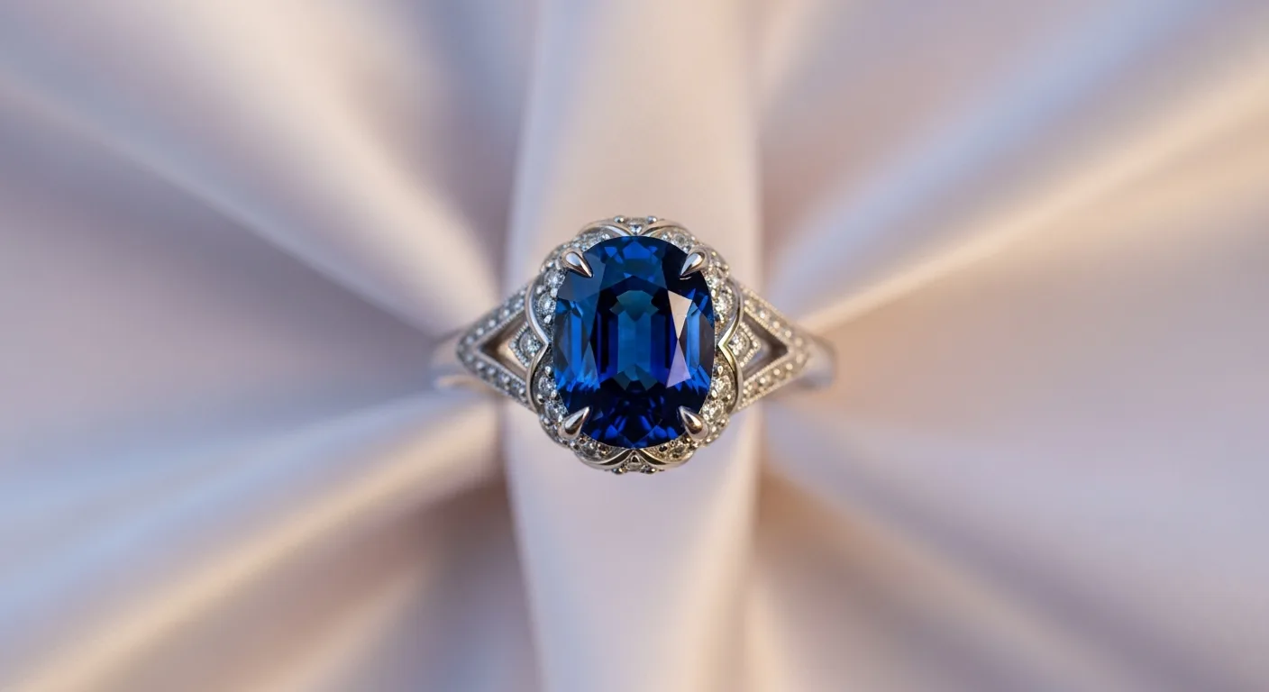 Bague en or blanc sertie d'un saphir bleu