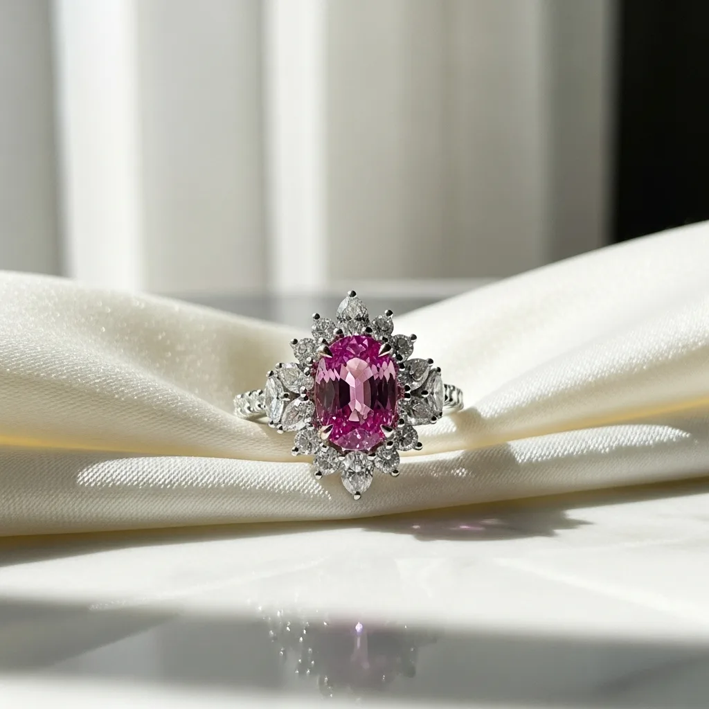 Bague saphir rose sertie de diamants